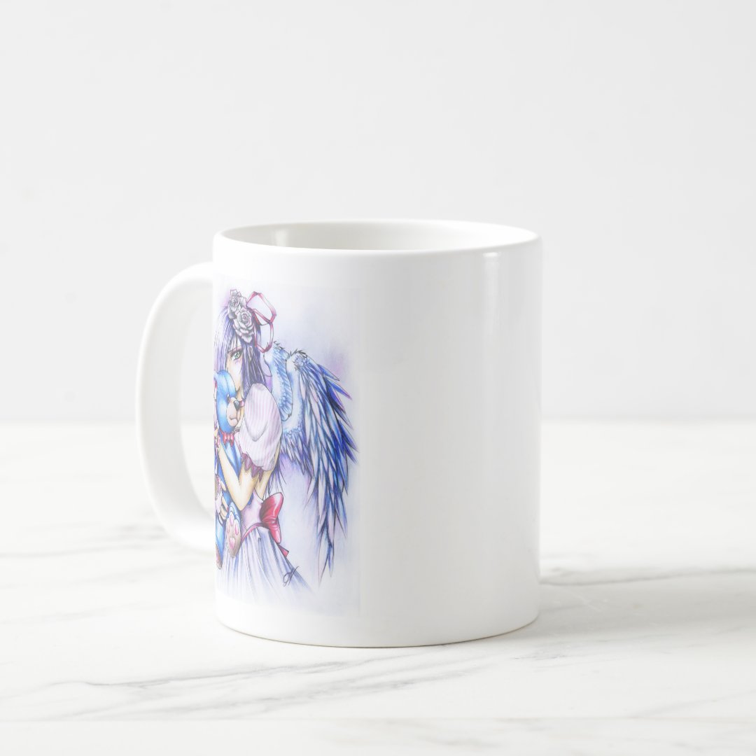 Anime Gothic Pink Angel Girl With Teddy Coffee Mug Anime Kupa Bardak Modern Anime Baskılı Kupa