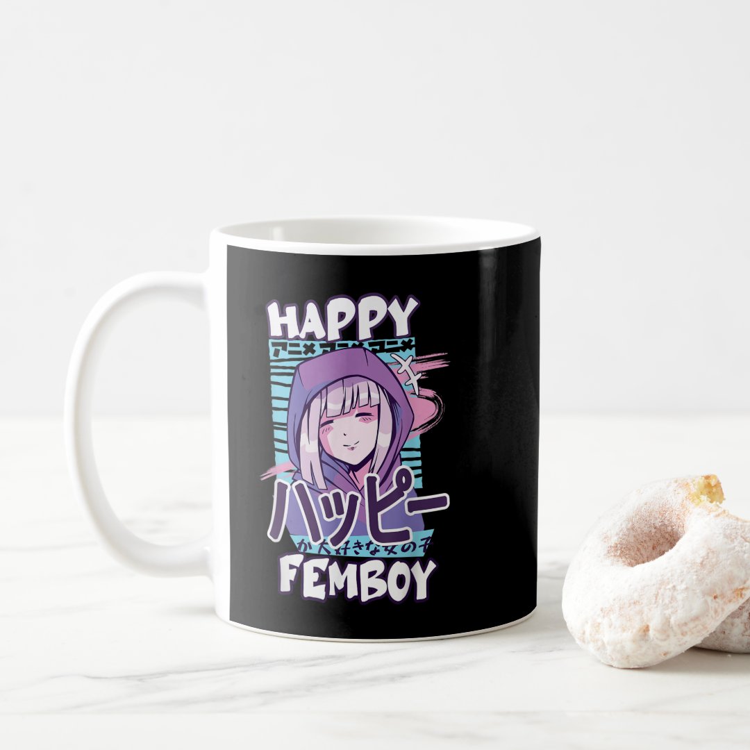 Anime Happy Femboy with Happy in japanese - Cute ' Coffee Mug Anime Kupa Bardak Modern Anime Baskılı Kupa - En İyi Fiyatlarla