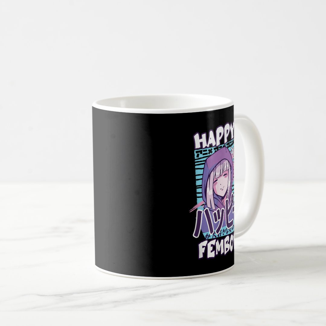 Anime Happy Femboy with Happy in japanese - Cute ' Coffee Mug Anime Kupa Bardak Modern Anime Baskılı Kupa