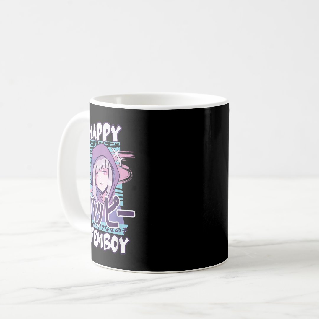 Anime Happy Femboy with Happy in japanese - Cute ' Coffee Mug Anime Kupa Bardak Modern Anime Baskılı Kupa