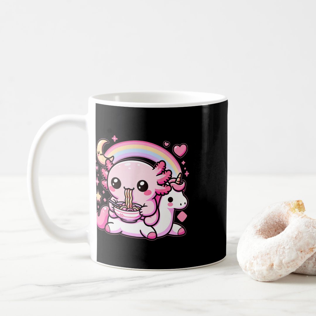 Anime Kawaii Axolotl Eating Ramen Noodles Kids Tee Coffee Mug Anime Kupa Bardak Modern Anime Baskılı Kupa