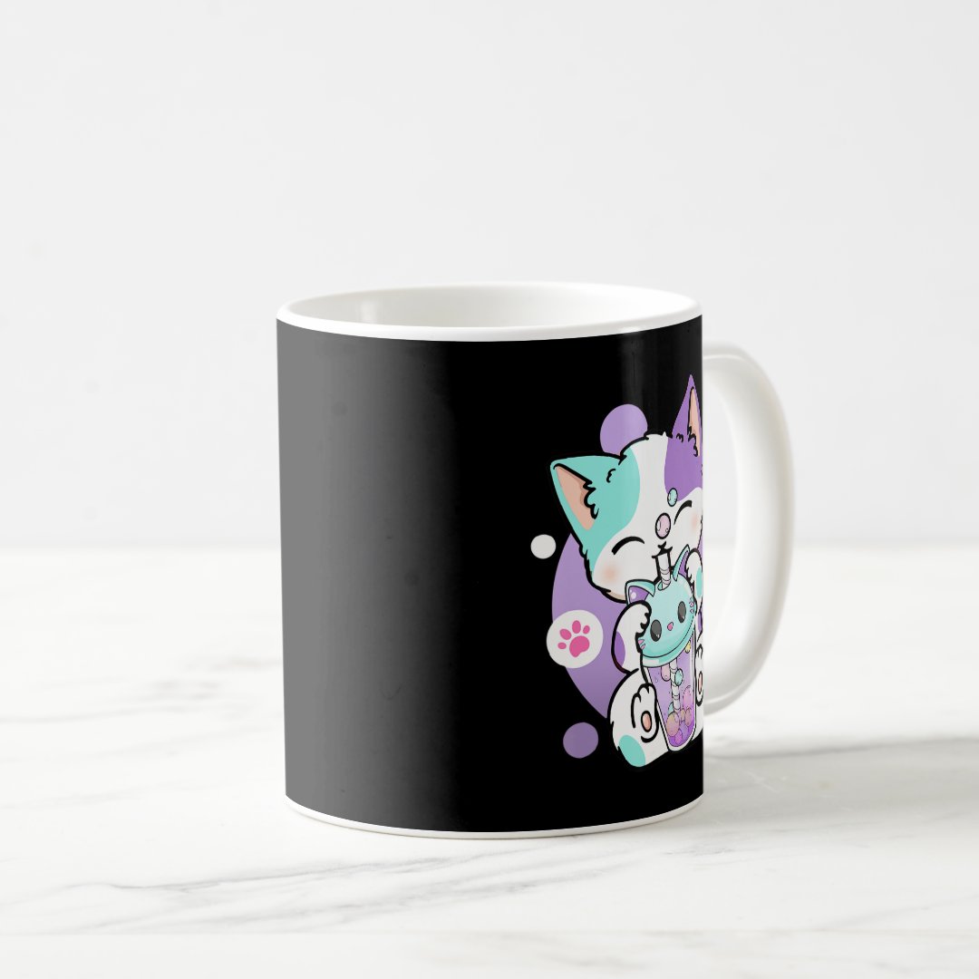 Anime Kawaii Cat Boba Bubble Tea Neko Boba Tea Cat Coffee Mug Anime Kupa Bardak Modern Anime Baskılı Kupa