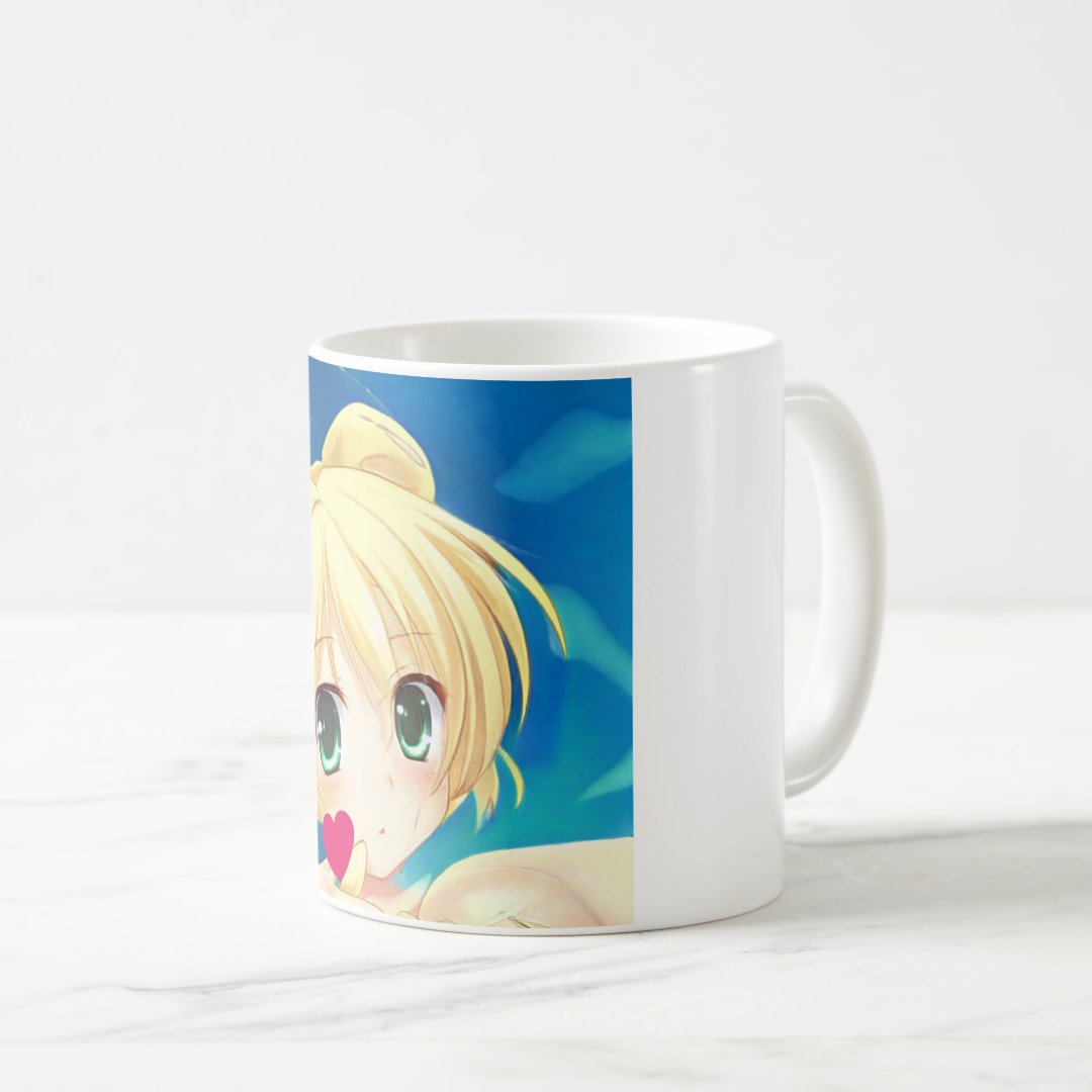 Anime manga blonde green-eyed girl heart coffee mug Anime Kupa Bardak Modern Anime Baskılı Kupa