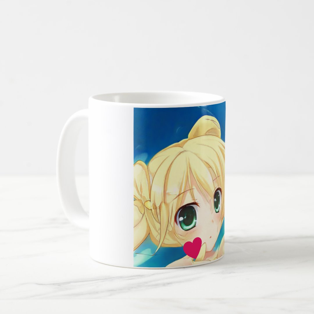 Anime manga blonde green-eyed girl heart coffee mug Anime Kupa Bardak Modern Anime Baskılı Kupa
