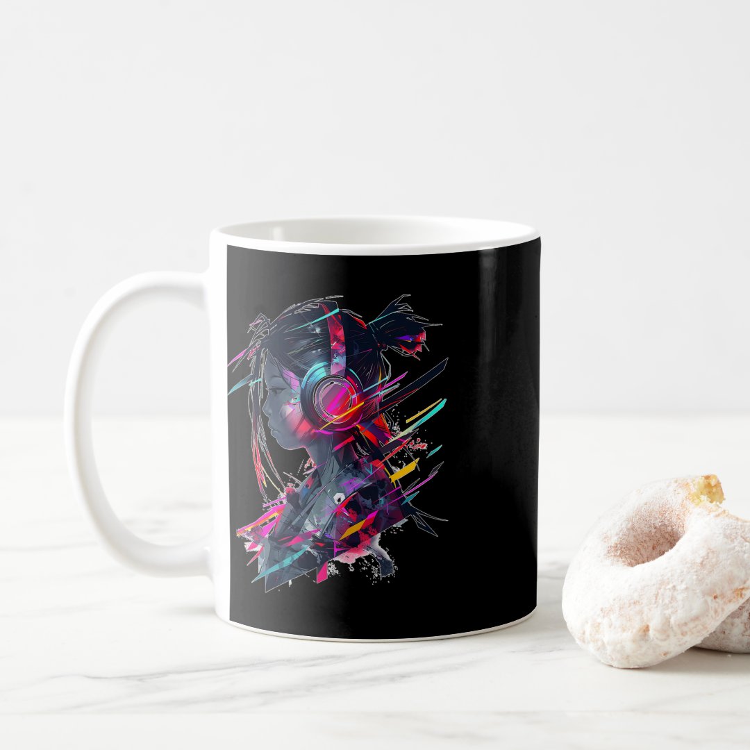 Anime Manga Graphic Headphone Artwork Anime  Coffee Mug Anime Kupa Bardak Modern Anime Baskılı Kupa