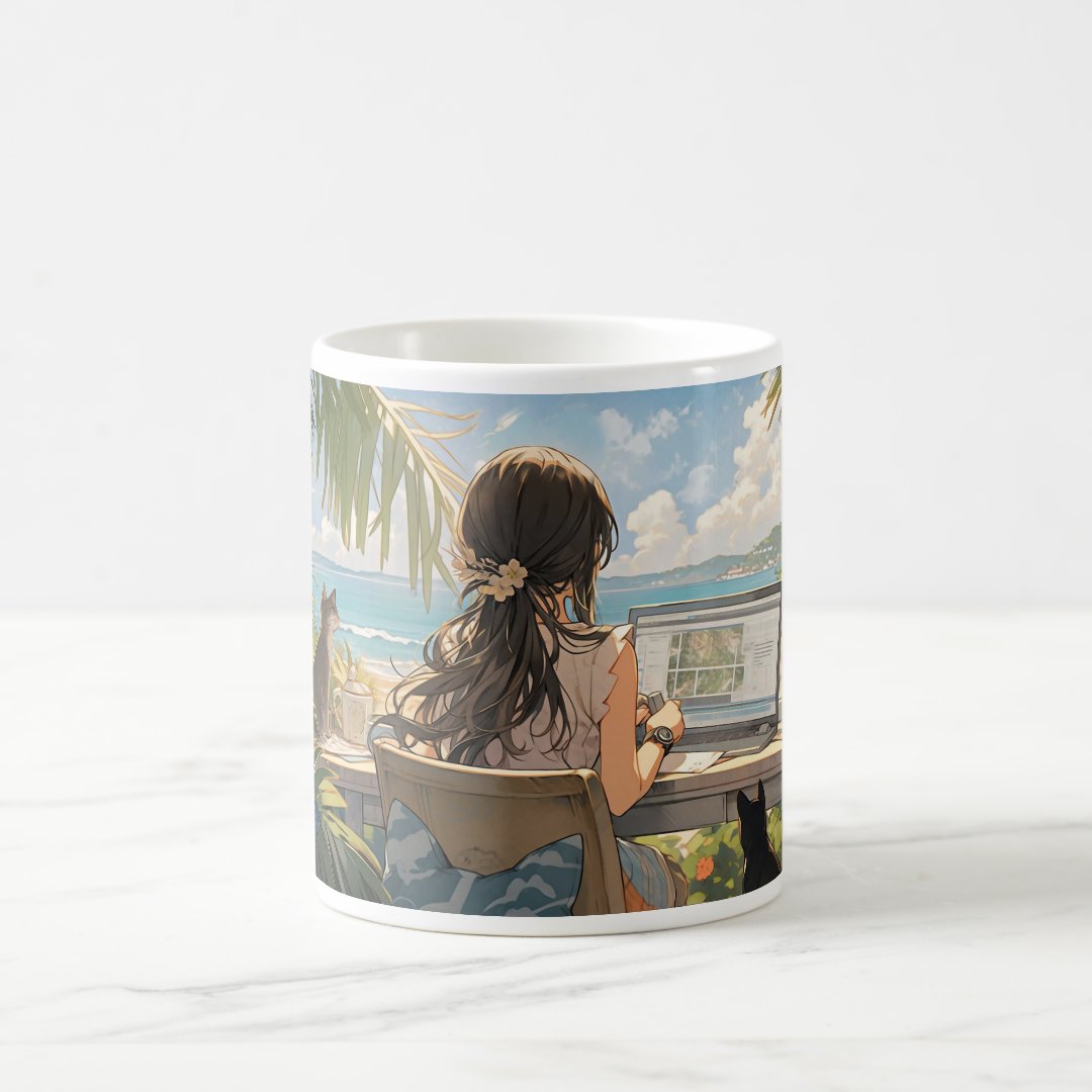 Anime office by the sea Coffee Mug Anime Kupa Bardak Modern Anime Baskılı Kupa