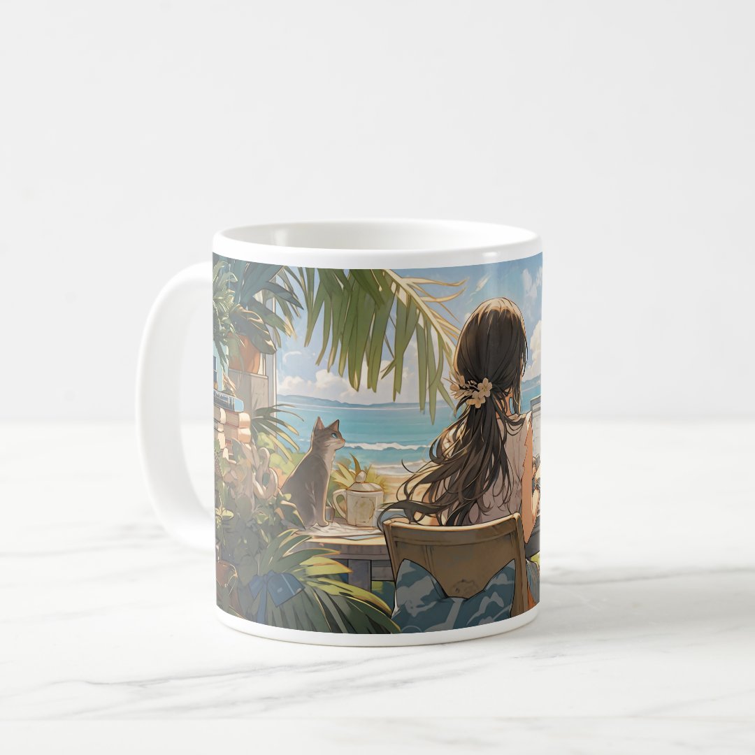 Anime office by the sea Coffee Mug Anime Kupa Bardak Modern Anime Baskılı Kupa