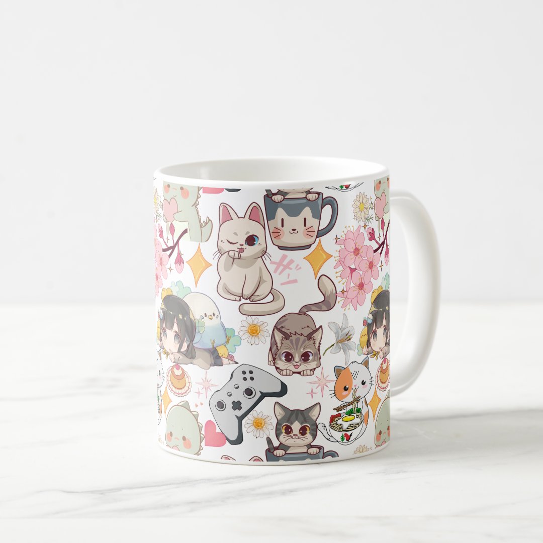 Anime Overload Cute Pattern Coffee Mug Anime Kupa Bardak Modern Anime Baskılı Kupa