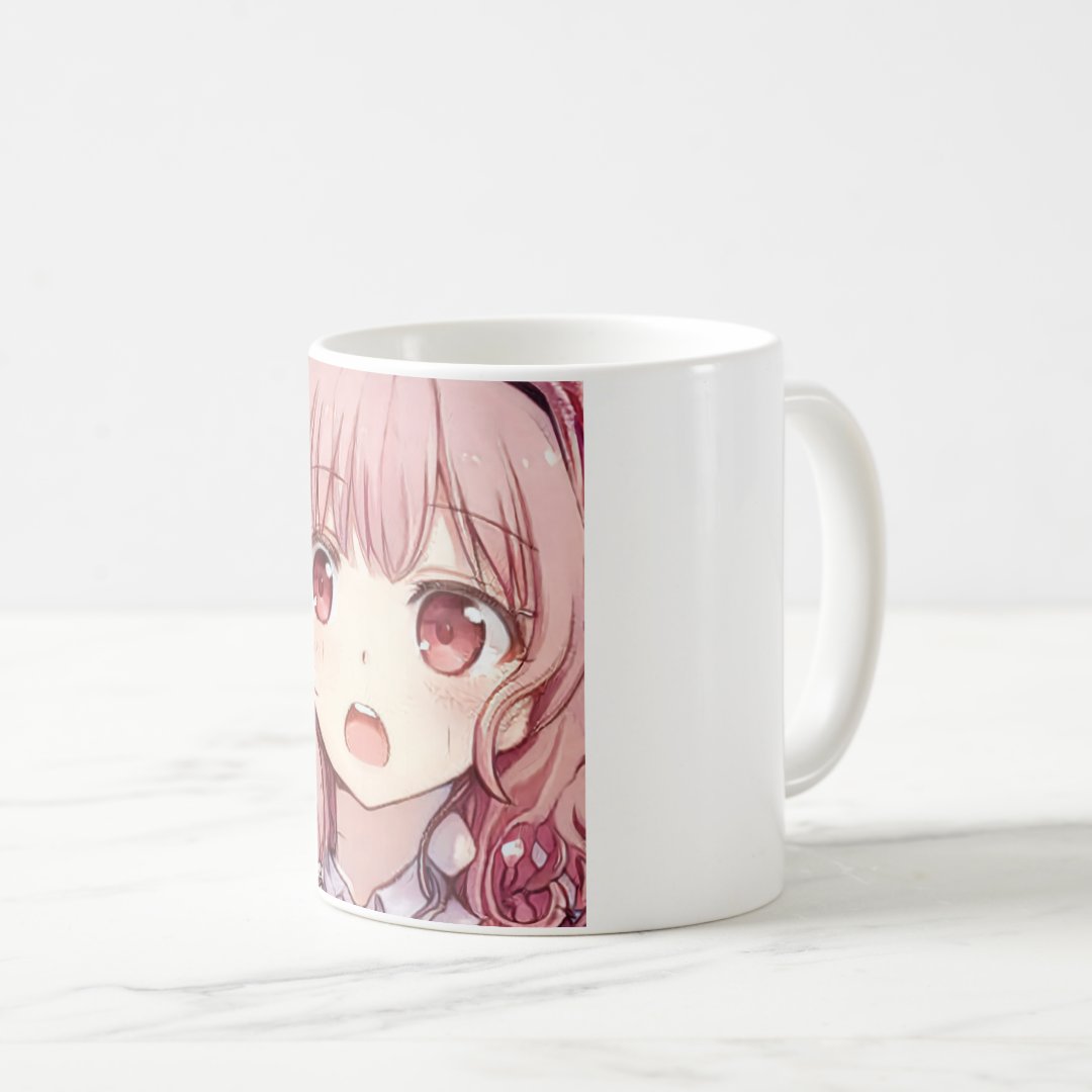 Anime pink-haired girl plum eyes scared Coffee Mug Anime Kupa Bardak Modern Anime Baskılı Kupa