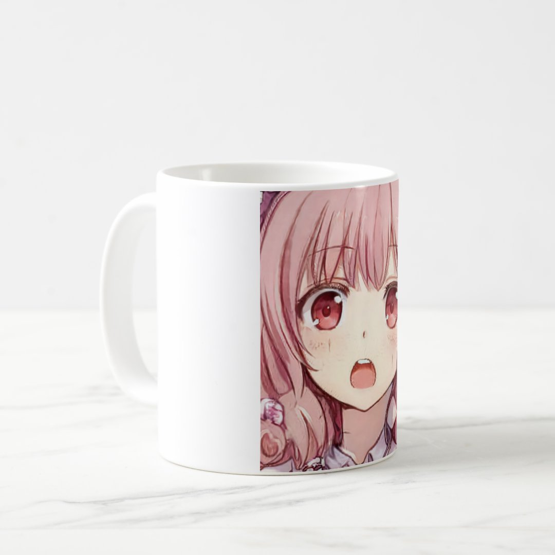 Anime pink-haired girl plum eyes scared Coffee Mug Anime Kupa Bardak Modern Anime Baskılı Kupa