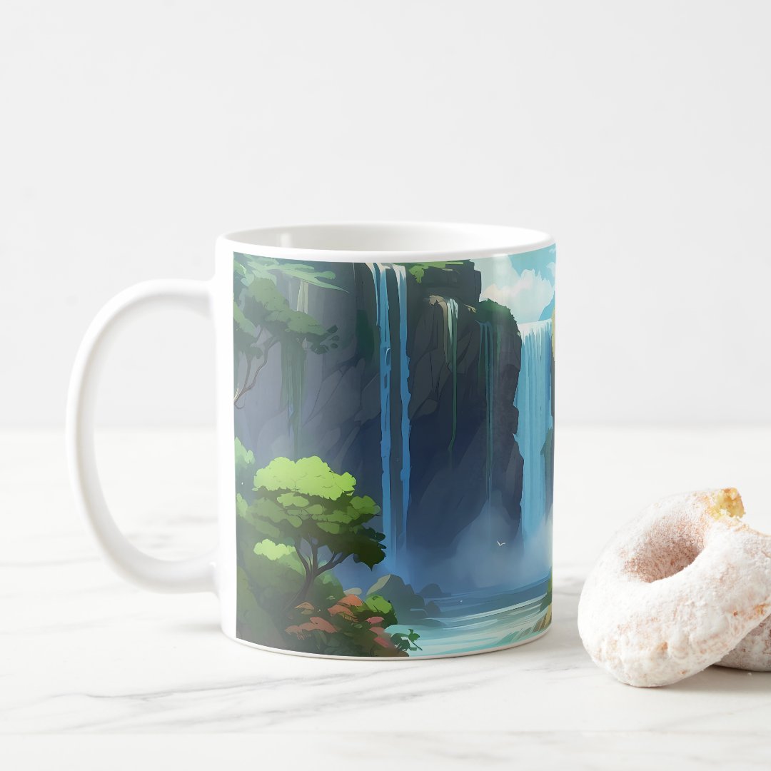 Beautiful anime mystical waterfall coffee mug Anime Kupa Bardak Modern Anime Baskılı Kupa