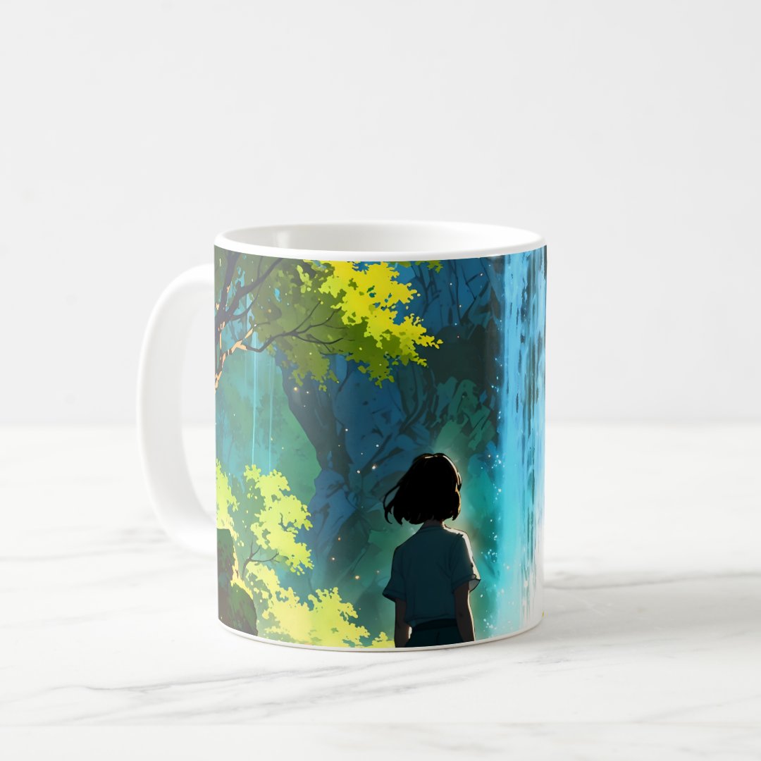 Beautiful Anime Waterfall Illustration Coffee Mug Anime Kupa Bardak Modern Anime Baskılı Kupa