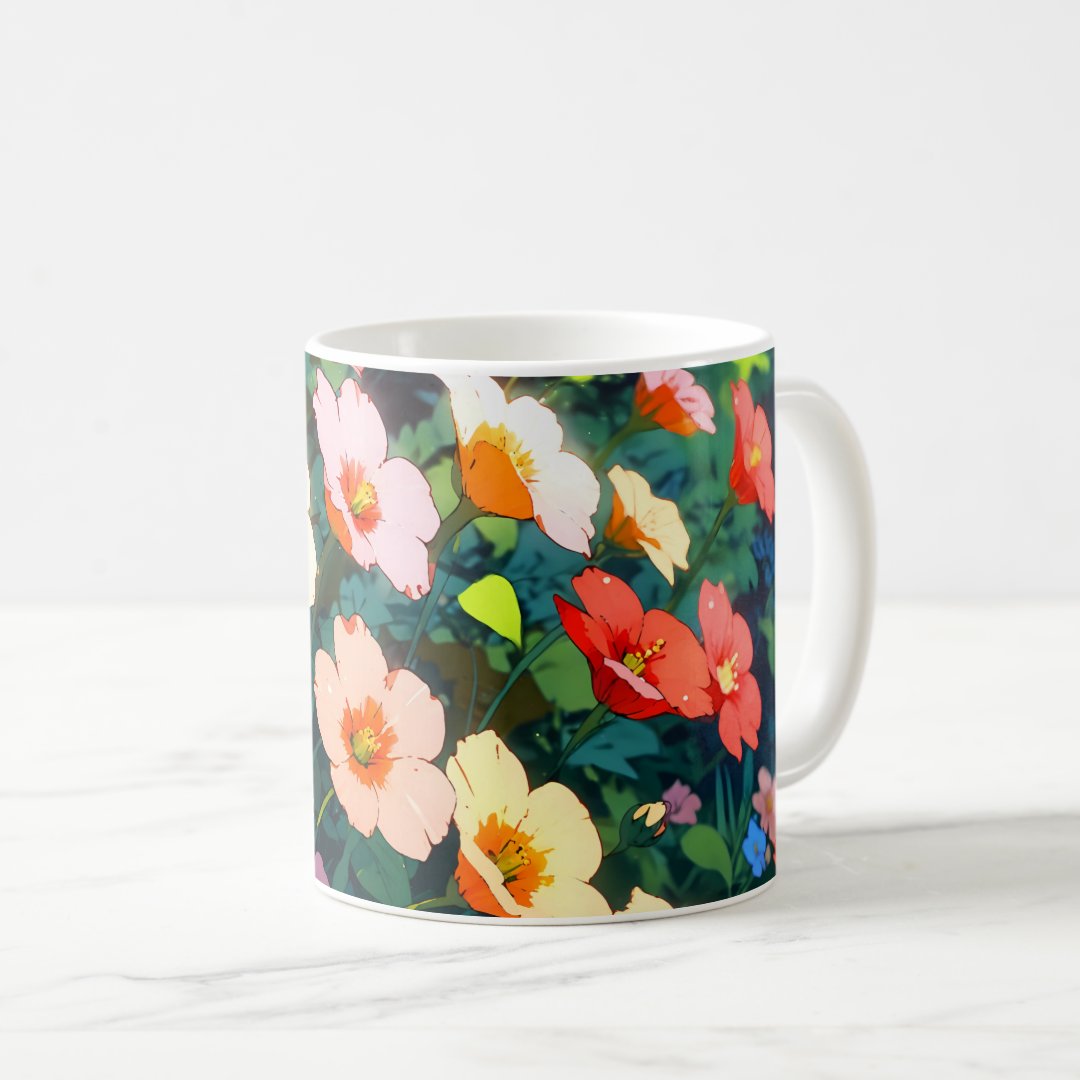 Beautiful colorful anime flowers coffee mug Anime Kupa Bardak Modern Anime Baskılı Kupa