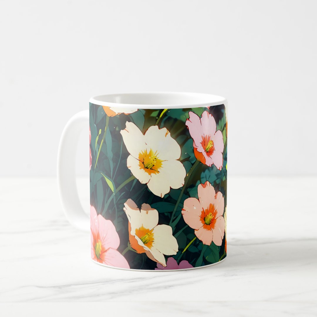 Beautiful colorful anime flowers coffee mug Anime Kupa Bardak Modern Anime Baskılı Kupa