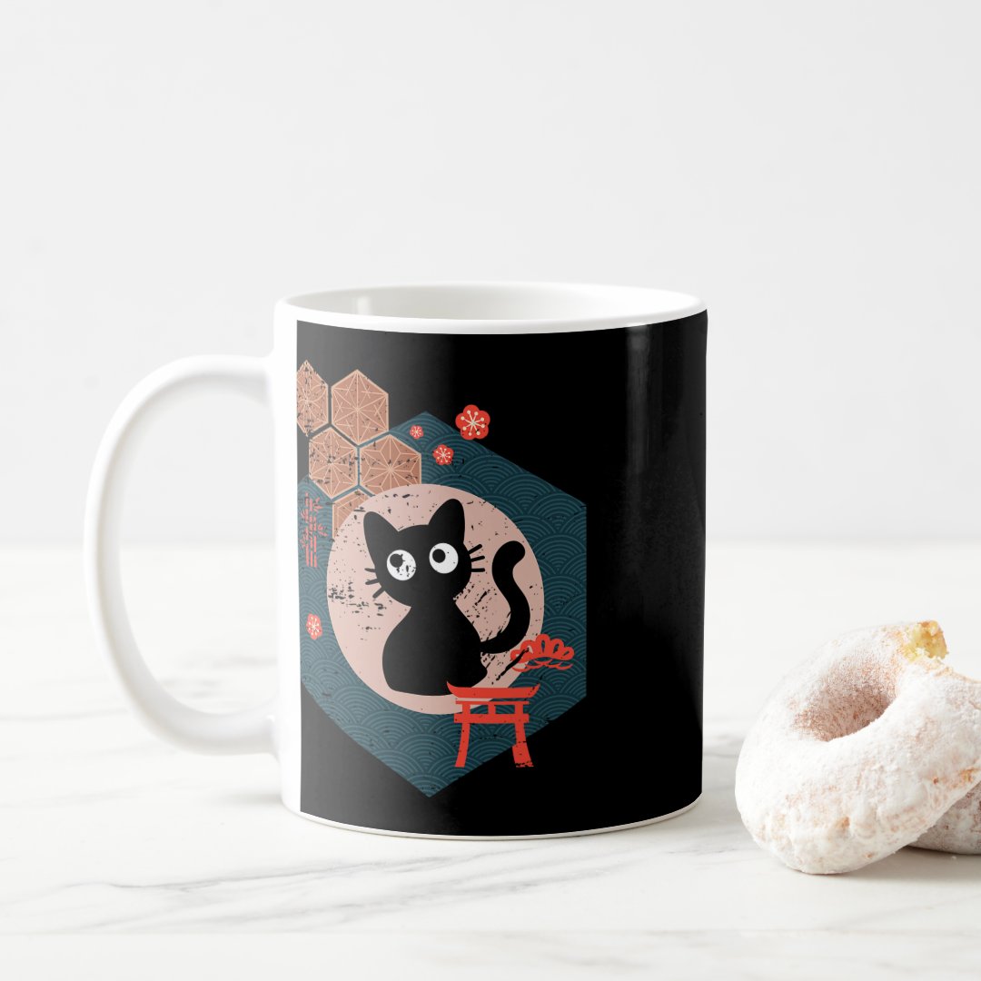 Black Cat Lover Japanese Kitten Anime Tokyo Otaku  Coffee Mug Anime Kupa Bardak Modern Anime Baskılı Kupa
