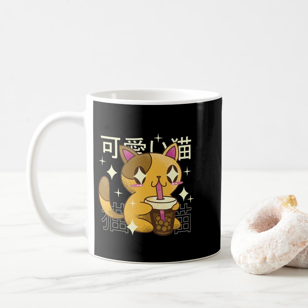 Boba Cat Kawaii Anime Japanese Food Girls Official Coffee Mug Anime Kupa Bardak Modern Anime Baskılı Kupa - En İyi Fiyatlarla
