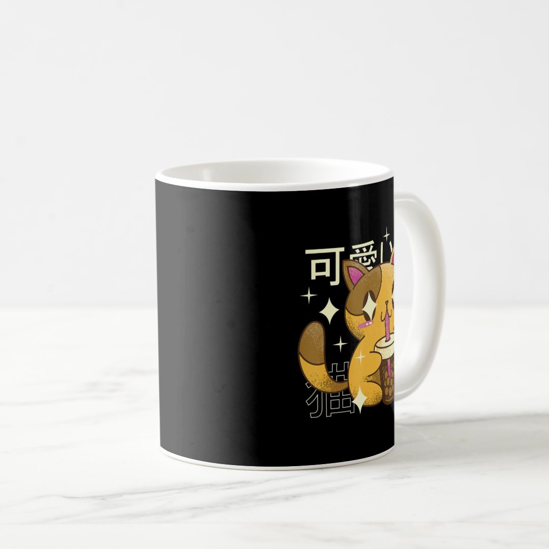 Boba Cat Kawaii Anime Japanese Food Girls Official Coffee Mug Anime Kupa Bardak Modern Anime Baskılı Kupa