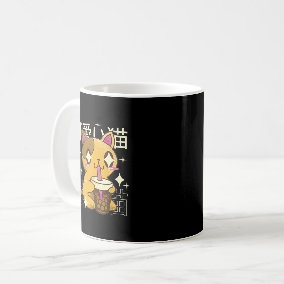 Boba Cat Kawaii Anime Japanese Food Girls Official Coffee Mug Anime Kupa Bardak Modern Anime Baskılı Kupa