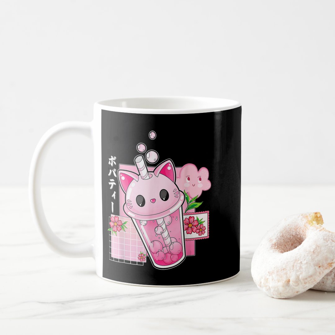 Boba Tea Cat Bubble Tea Kawaii Anime Japanese Girl Coffee Mug Anime Kupa Bardak Modern Anime Baskılı Kupa