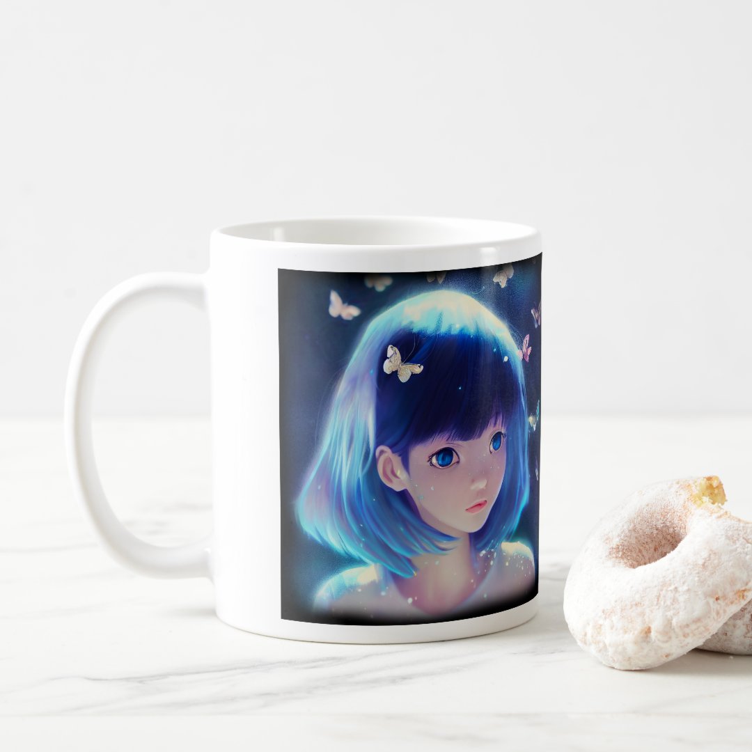 Butterfly Anime Girl Classic Mug, 11 oz  Coffee Mug Anime Kupa Bardak Modern Anime Baskılı Kupa
