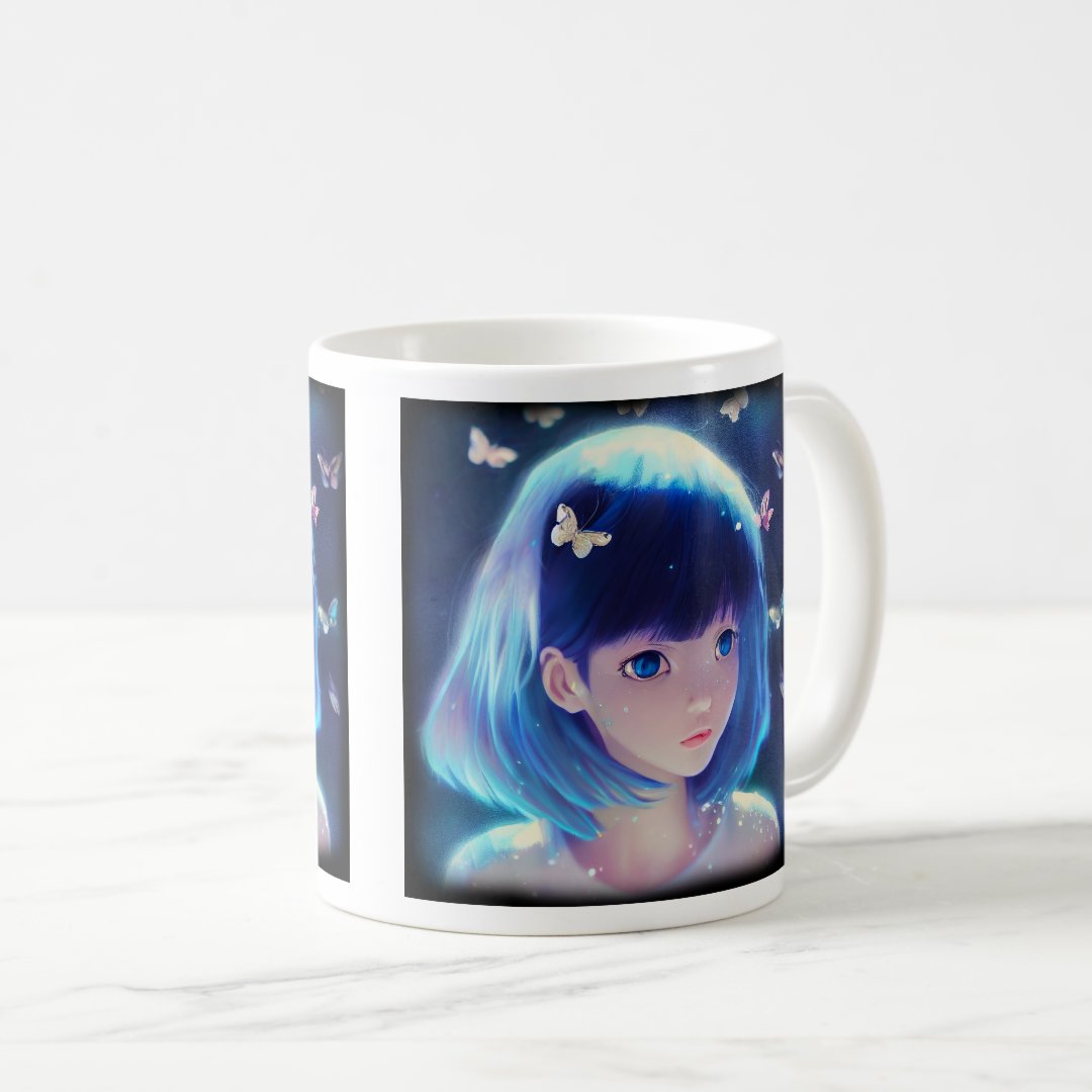 Butterfly Anime Girl Classic Mug, 11 oz  Coffee Mug Anime Kupa Bardak Modern Anime Baskılı Kupa