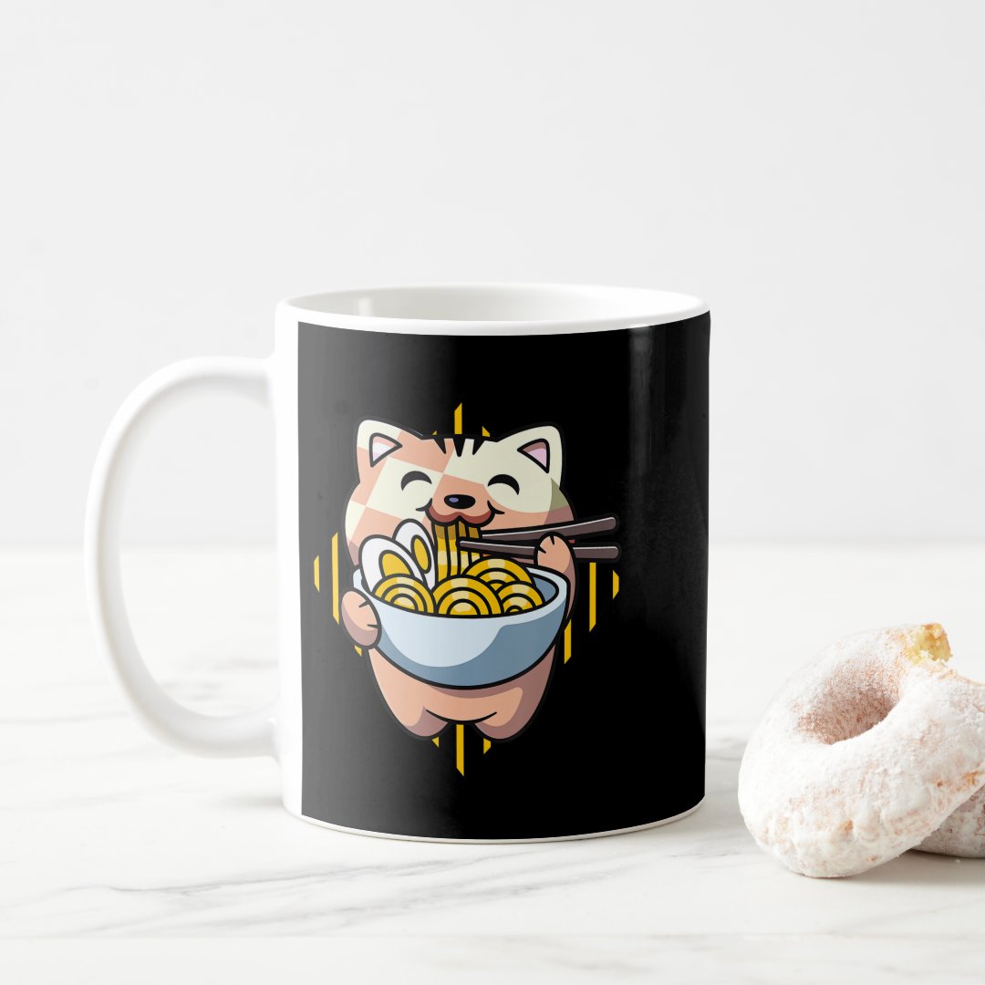cat boba eat ramen anime kawaii neko cat drinking  coffee mug Anime Kupa Bardak Modern Anime Baskılı Kupa