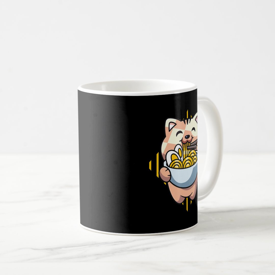 cat boba eat ramen anime kawaii neko cat drinking  coffee mug Anime Kupa Bardak Modern Anime Baskılı Kupa