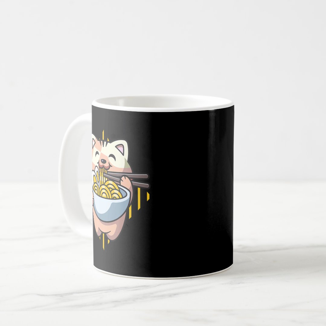 cat boba eat ramen anime kawaii neko cat drinking  coffee mug Anime Kupa Bardak Modern Anime Baskılı Kupa