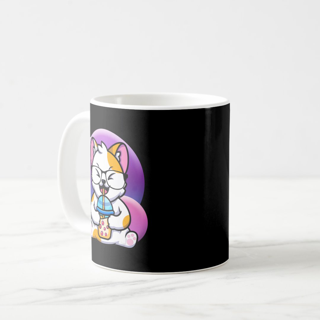 cat boba eat ramen anime kawaii neko cat eating ra coffee mug Anime Kupa Bardak Modern Anime Baskılı Kupa