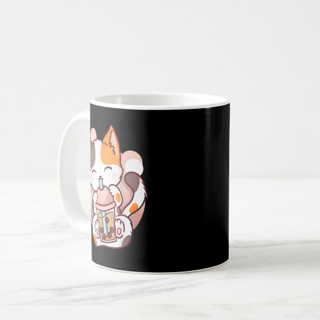 Cat Boba Tea Bubble Tea Anime Kawaii Neko  Coffee Mug Anime Kupa Bardak Modern Anime Baskılı Kupa