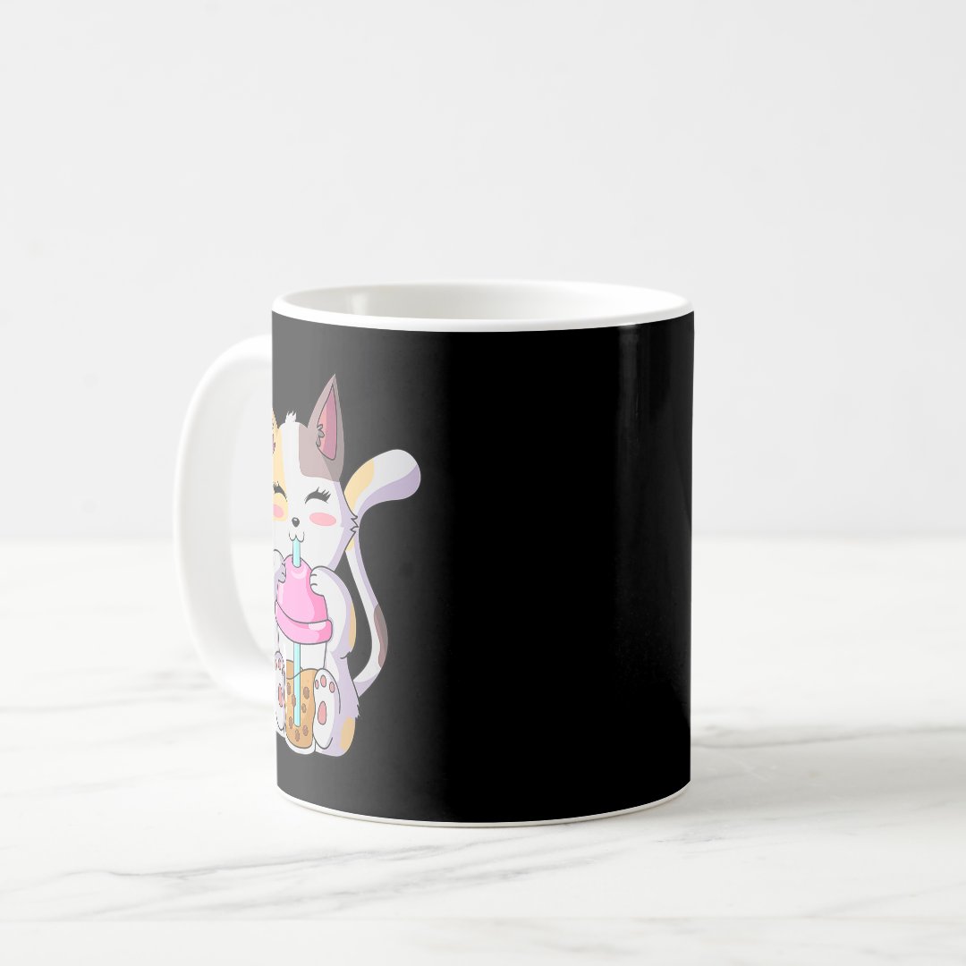 Cat Boba Tea Bubble Tea Anime Kawaii Neko for Boys Coffee Mug Anime Kupa Bardak Modern Anime Baskılı Kupa