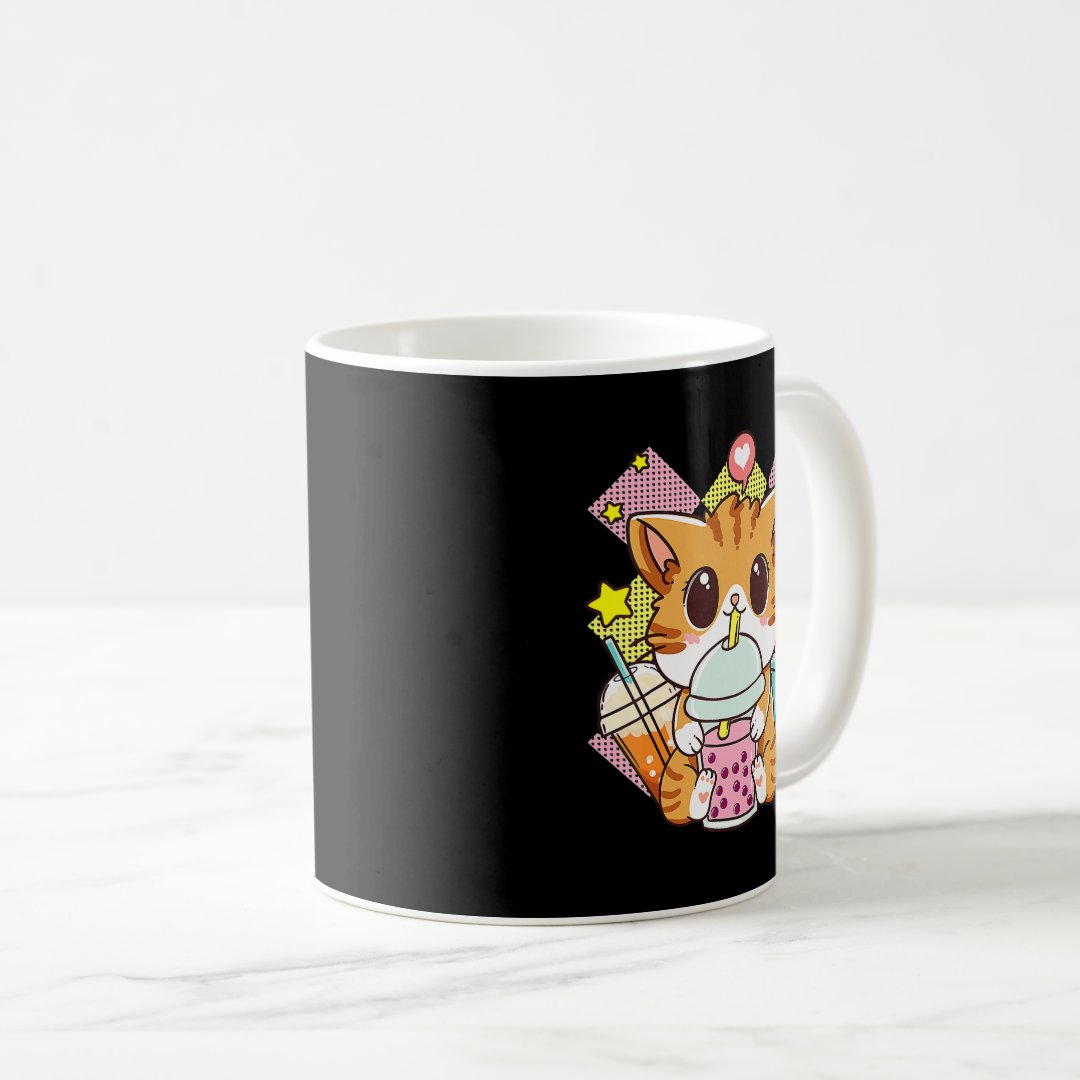 Cat Boba Tea Bubble Tea Anime Kawaii Neko for Girl Coffee Mug Anime Kupa Bardak Modern Anime Baskılı Kupa