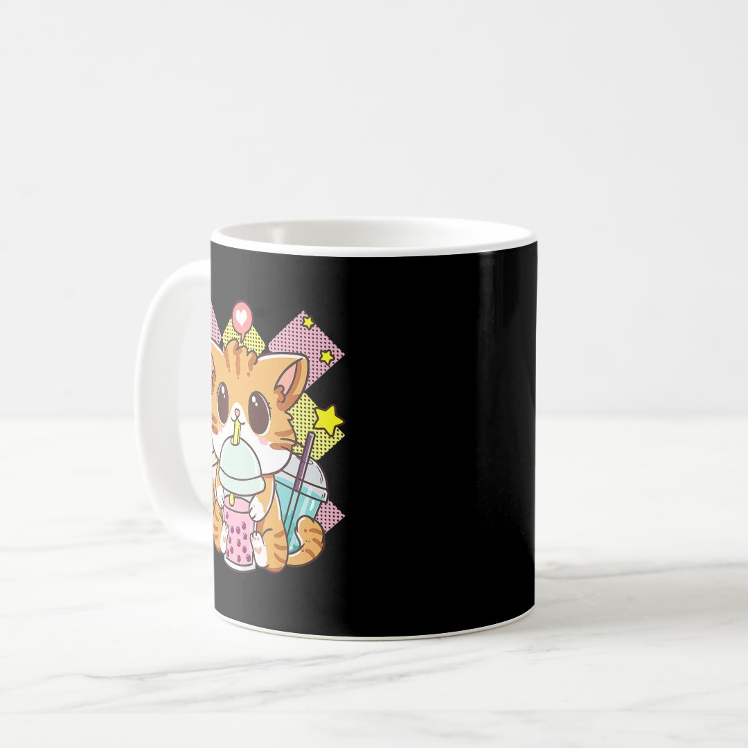 Cat Boba Tea Bubble Tea Anime Kawaii Neko for Girl Coffee Mug Anime Kupa Bardak Modern Anime Baskılı Kupa