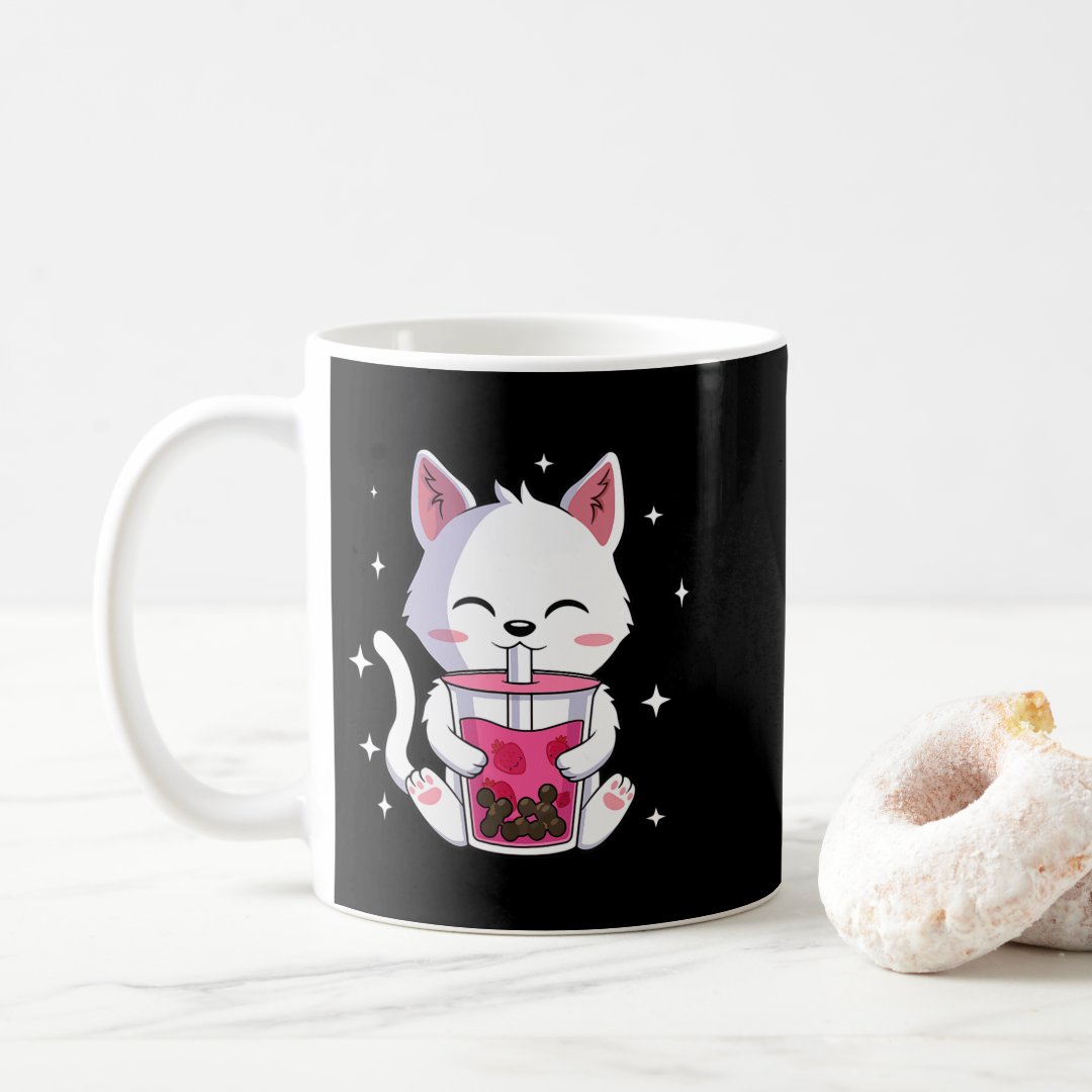 Cat Boba Tea Bubble Tea Anime Kawaii Neko Gift Gir Coffee Mug Anime Kupa Bardak Modern Anime Baskılı Kupa