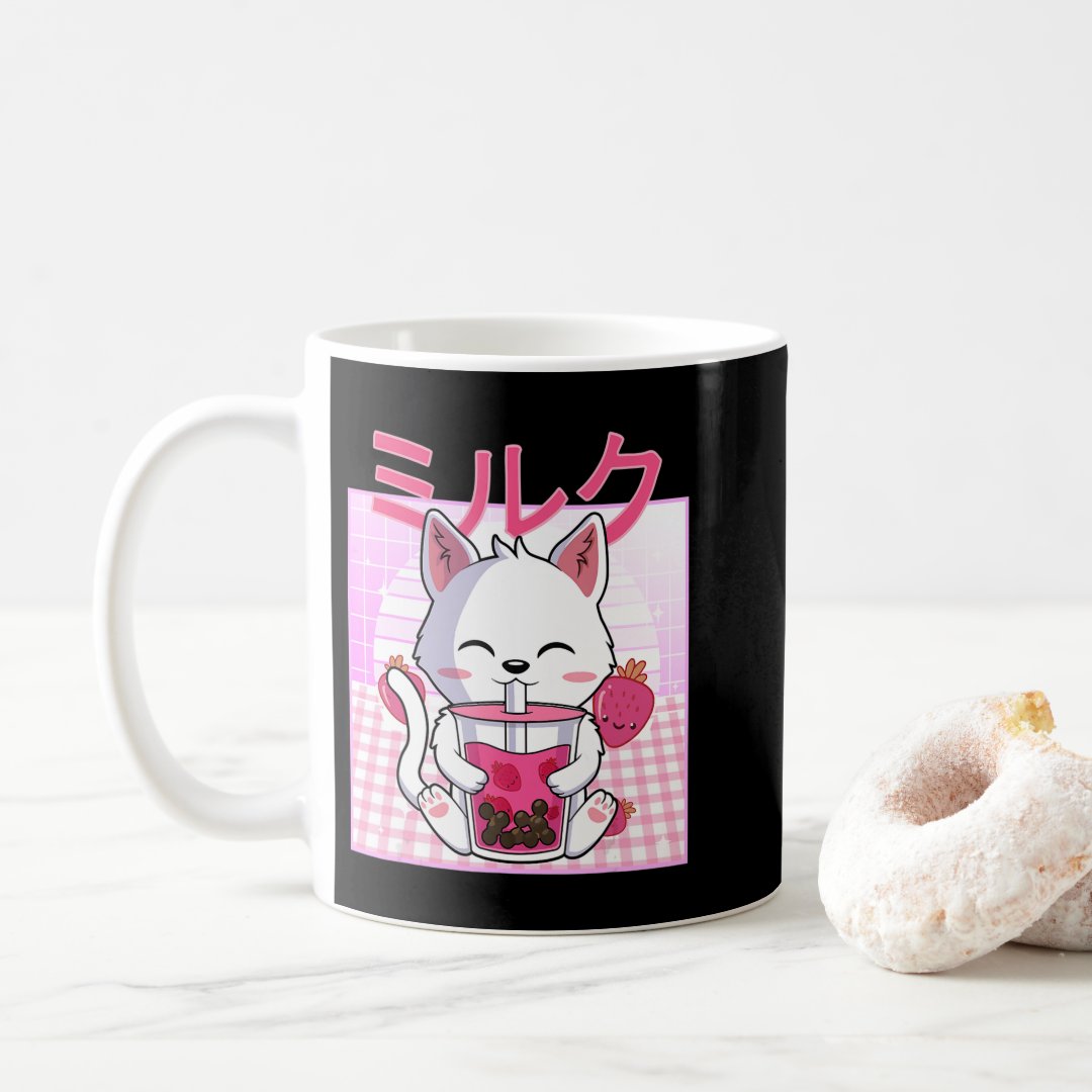 Cat Boba Tea Bubble Tea Anime Kawaii Neko Gift Kid Coffee Mug Anime Kupa Bardak Modern Anime Baskılı Kupa
