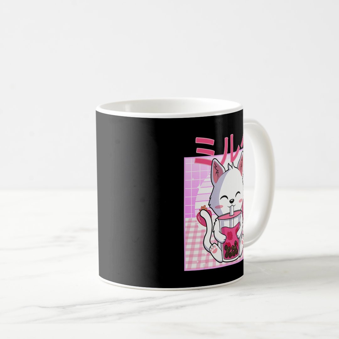 Cat Boba Tea Bubble Tea Anime Kawaii Neko Gift Kid Coffee Mug Anime Kupa Bardak Modern Anime Baskılı Kupa