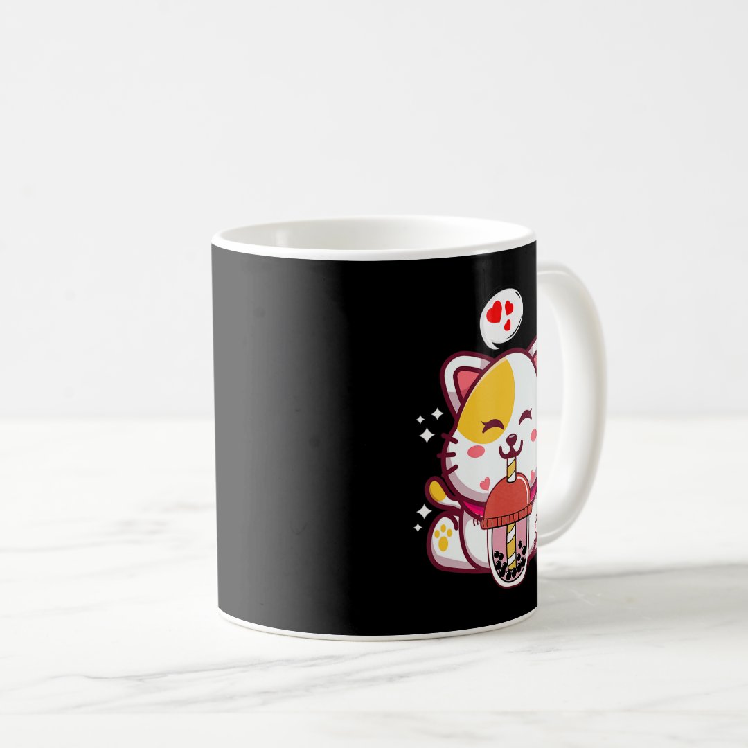 Cat Boba Tea Bubble Tea Anime Kawaii Neko Gifts Gi Coffee Mug Anime Kupa Bardak Modern Anime Baskılı Kupa