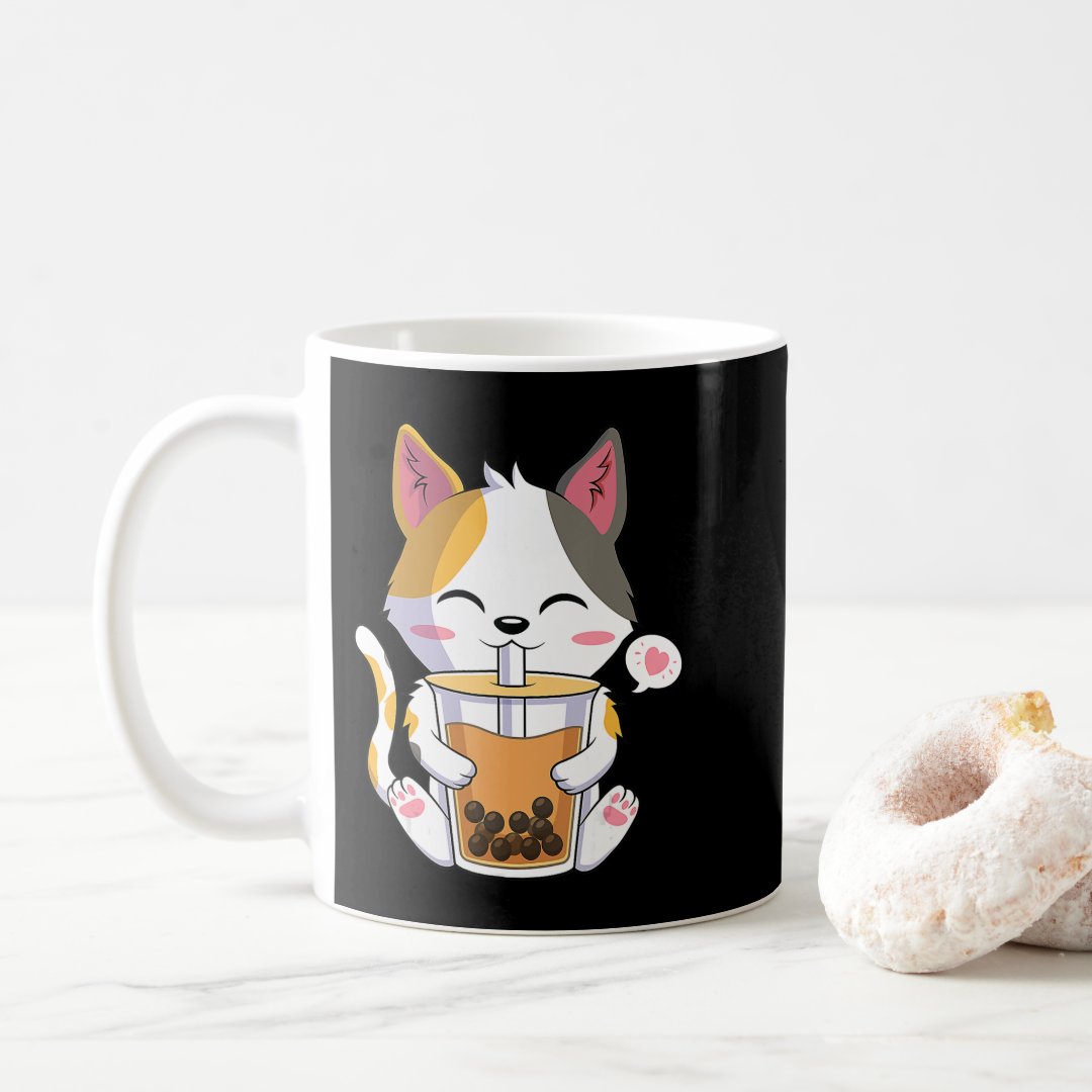 Cat Boba Tea Bubble Tea Anime Kawaii Neko Girl Tee Coffee Mug Anime Kupa Bardak Modern Anime Baskılı Kupa
