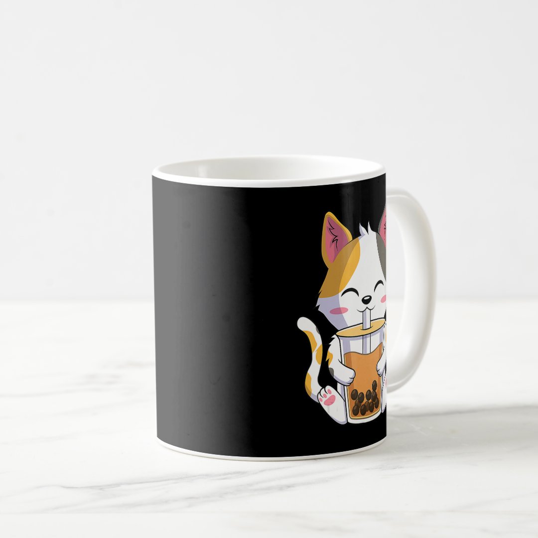 Cat Boba Tea Bubble Tea Anime Kawaii Neko Girl Tee Coffee Mug Anime Kupa Bardak Modern Anime Baskılı Kupa