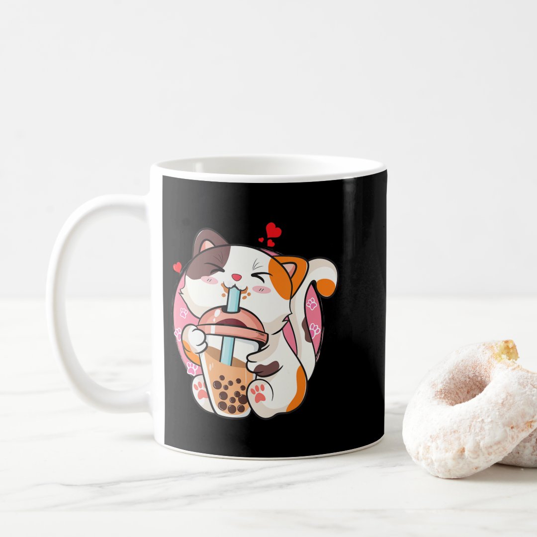 Cat Boba Tea Bubble Tea Anime Kawaii Neko Kids Tee Coffee Mug Anime Kupa Bardak Modern Anime Baskılı Kupa