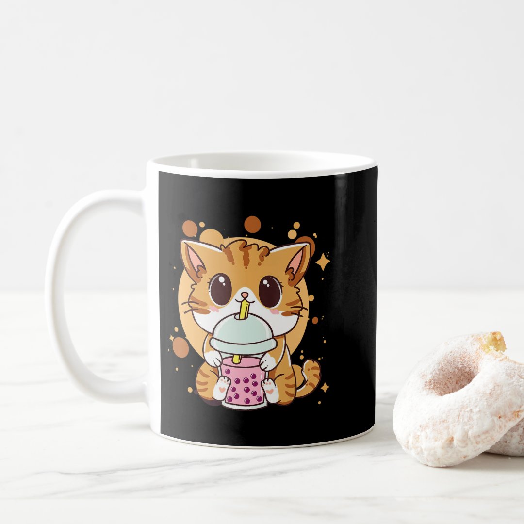 Cat Boba Tea Bubble Tea Kawaii Anime Japanese Neko Coffee Mug Anime Kupa Bardak Modern Anime Baskılı Kupa
