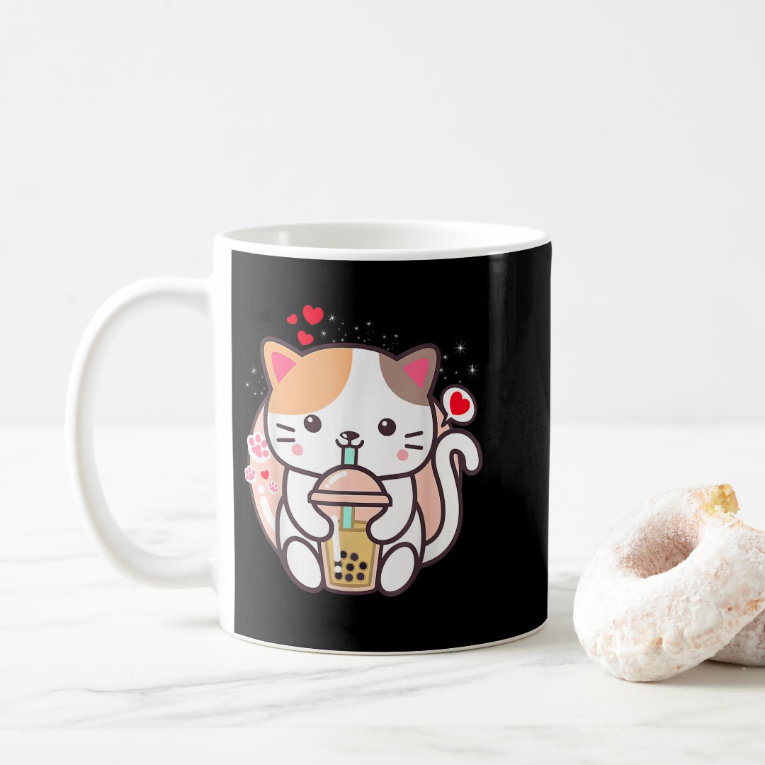 Cat Boba Tea Bubble Tea Kawaii Anime Japanese Neko Coffee Mug Anime Kupa Bardak Modern Anime Baskılı Kupa