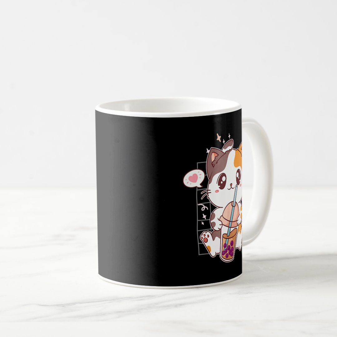 Cat Boba Tea Bubble Tea Kawaii Anime Japanese Neko Coffee Mug Anime Kupa Bardak Modern Anime Baskılı Kupa