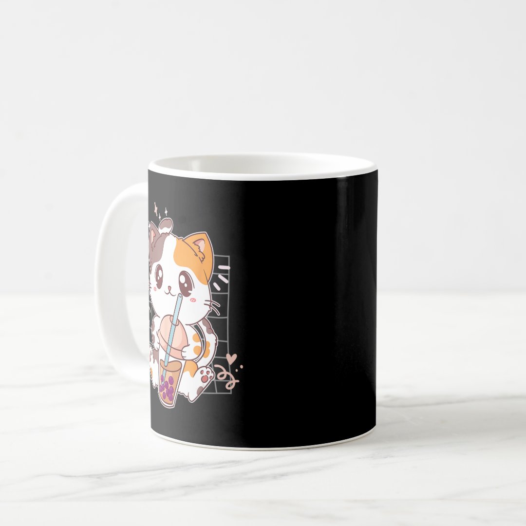 Cat Boba Tea Bubble Tea Kawaii Anime Japanese Neko Coffee Mug Anime Kupa Bardak Modern Anime Baskılı Kupa