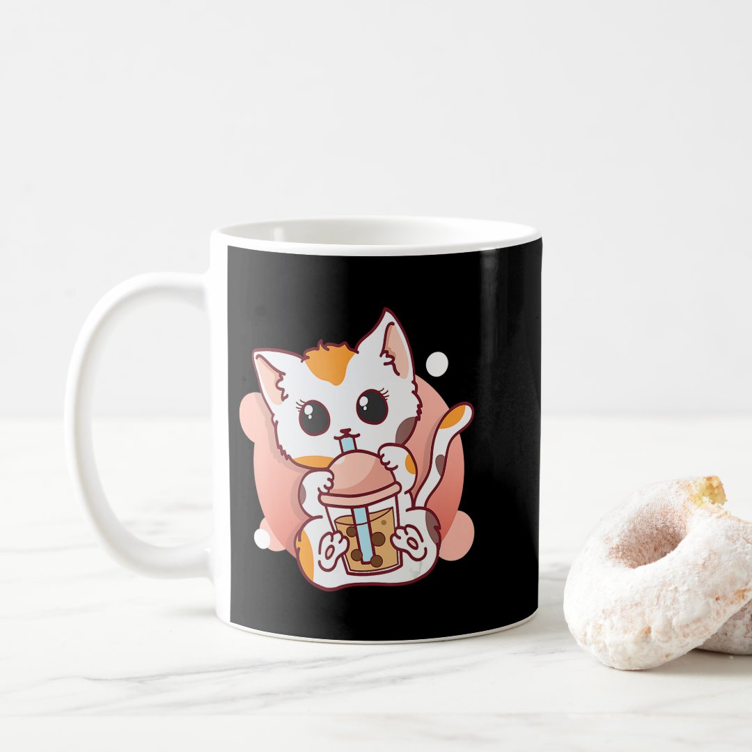 Cat Boba Tea Bubble Tea Kawaii Anime Neko for Girl Coffee Mug Anime Kupa Bardak Modern Anime Baskılı Kupa