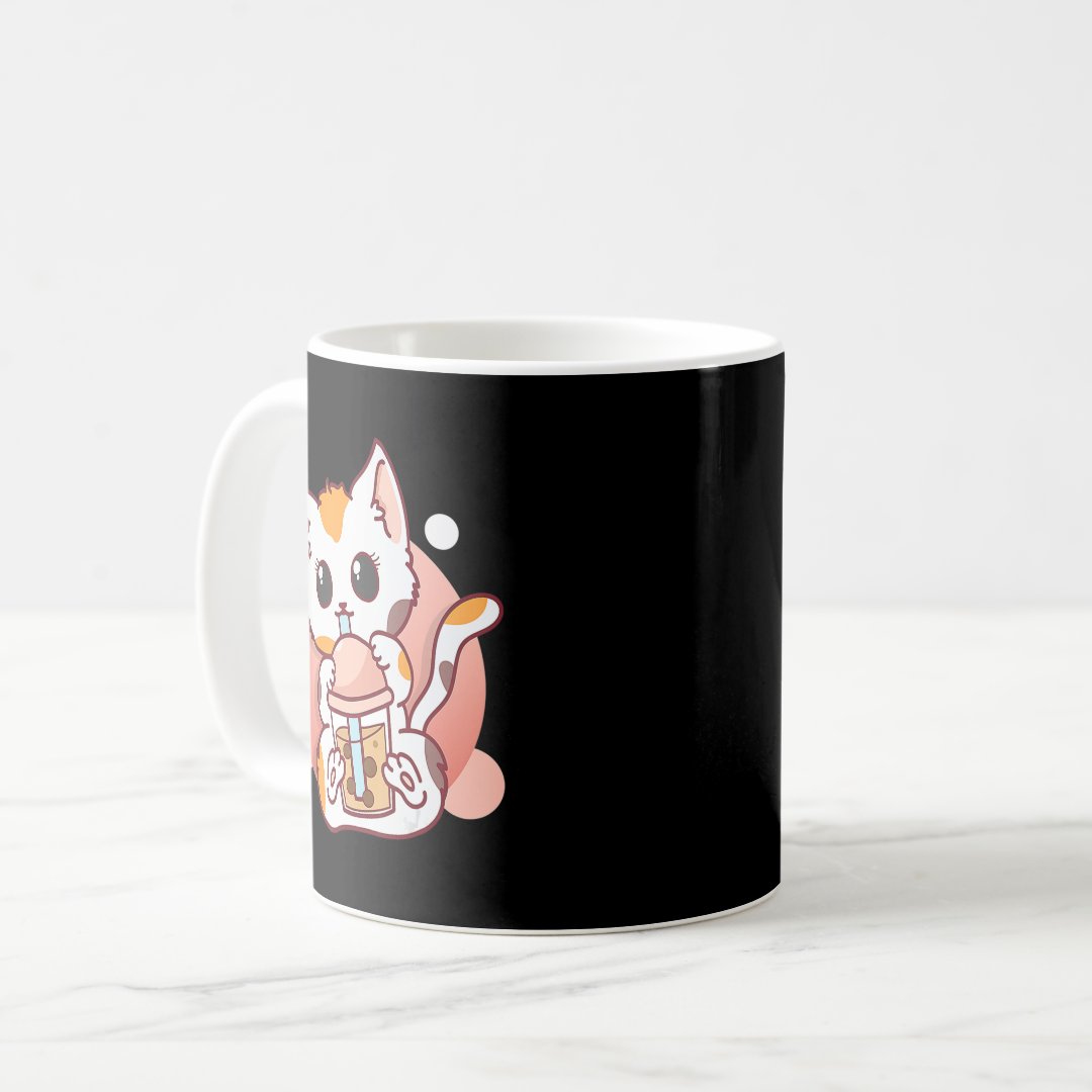 Cat Boba Tea Bubble Tea Kawaii Anime Neko for Girl Coffee Mug Anime Kupa Bardak Modern Anime Baskılı Kupa