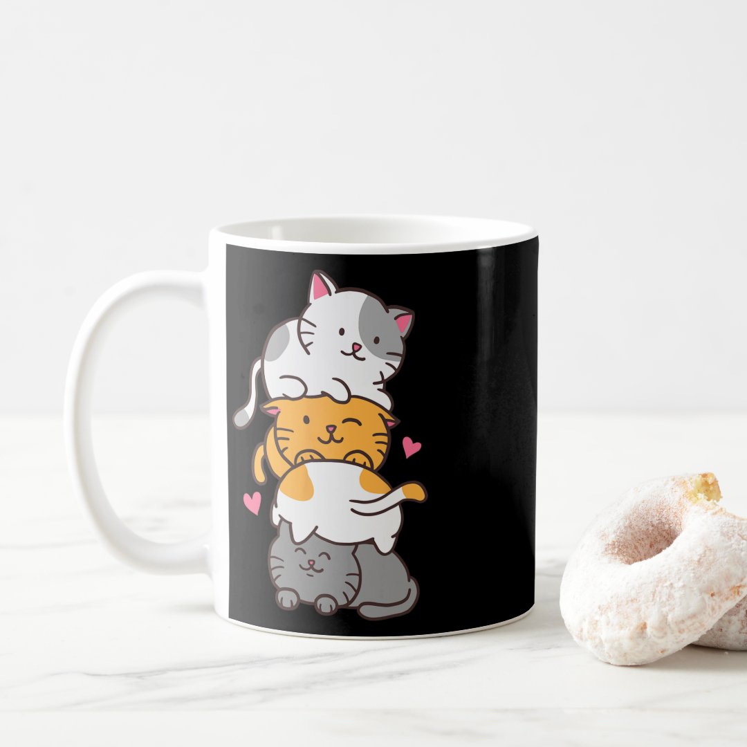 Cat Cats Cute Kitty Pile Anime Kawaii Neko  Coffee Mug Anime Kupa Bardak Modern Anime Baskılı Kupa