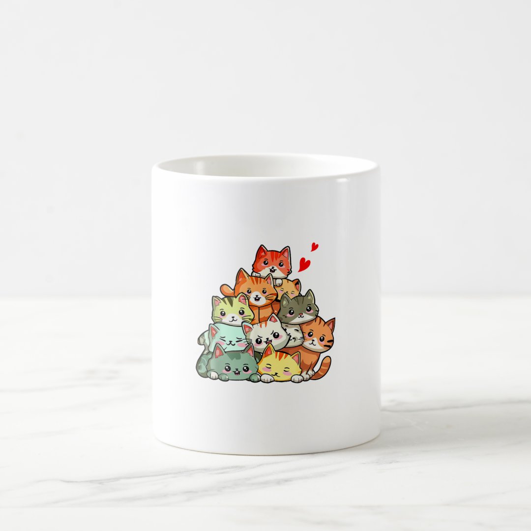 Cat Cute Pile Cats Anime Kawaii Neko Cat Lover Wom Coffee Mug Anime Kupa Bardak Modern Anime Baskılı Kupa