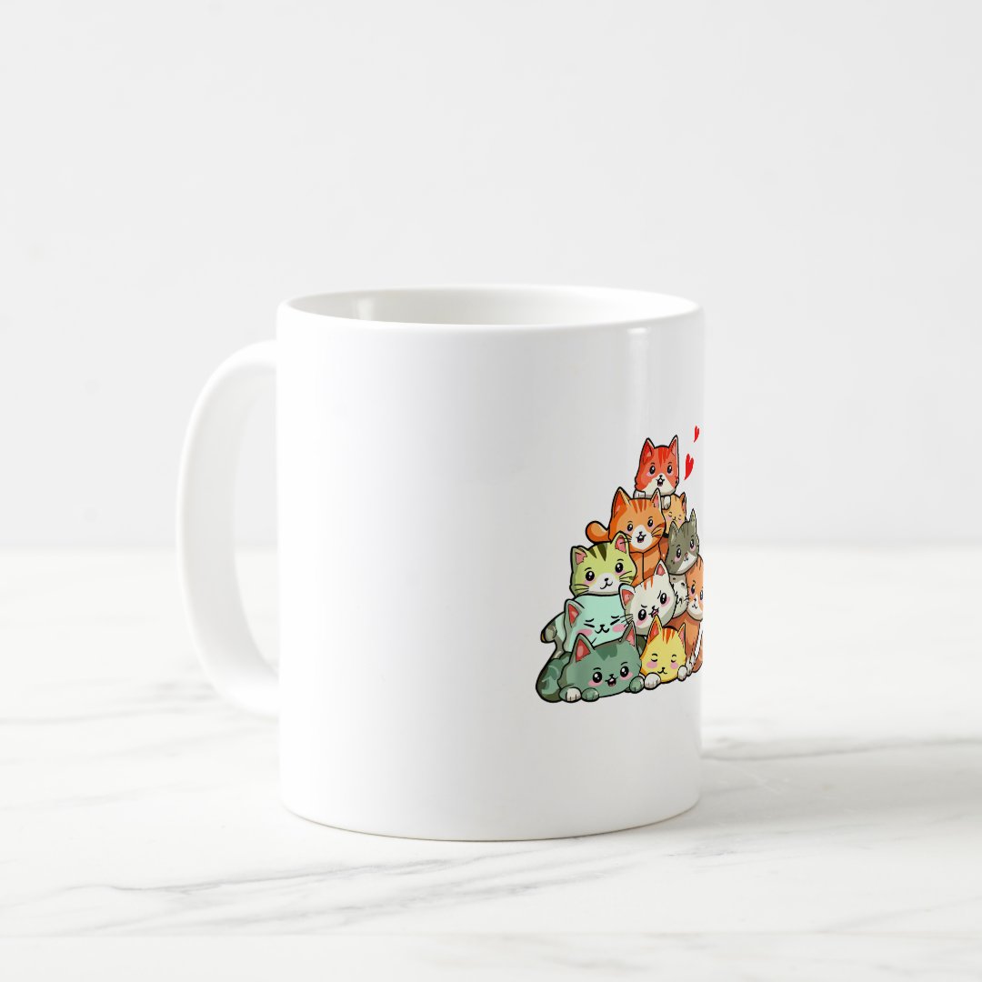 Cat Cute Pile Cats Anime Kawaii Neko Cat Lover Wom Coffee Mug Anime Kupa Bardak Modern Anime Baskılı Kupa