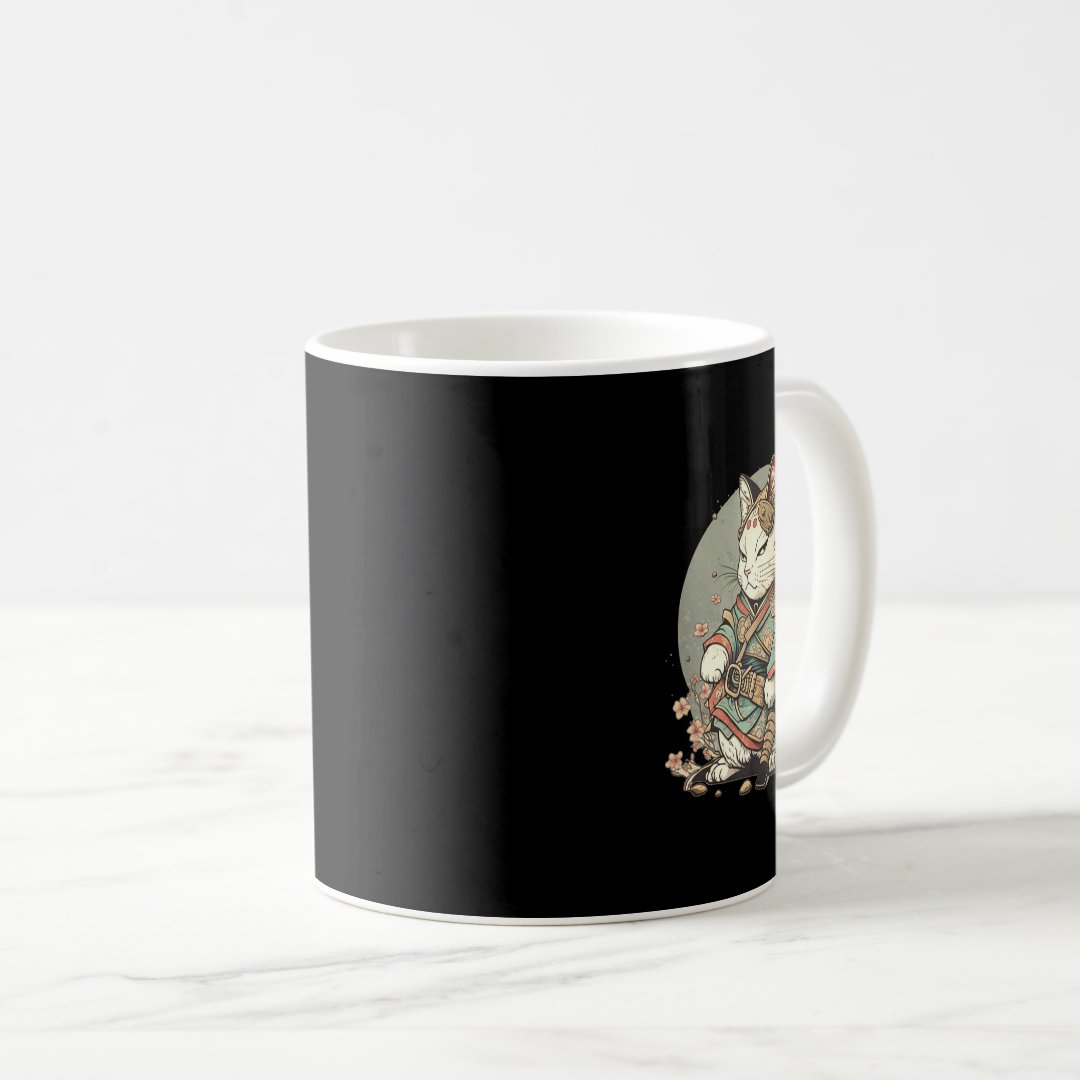 Cat Kawaii Style Samurai Anime Kitten Japanese  Coffee Mug Anime Kupa Bardak Modern Anime Baskılı Kupa